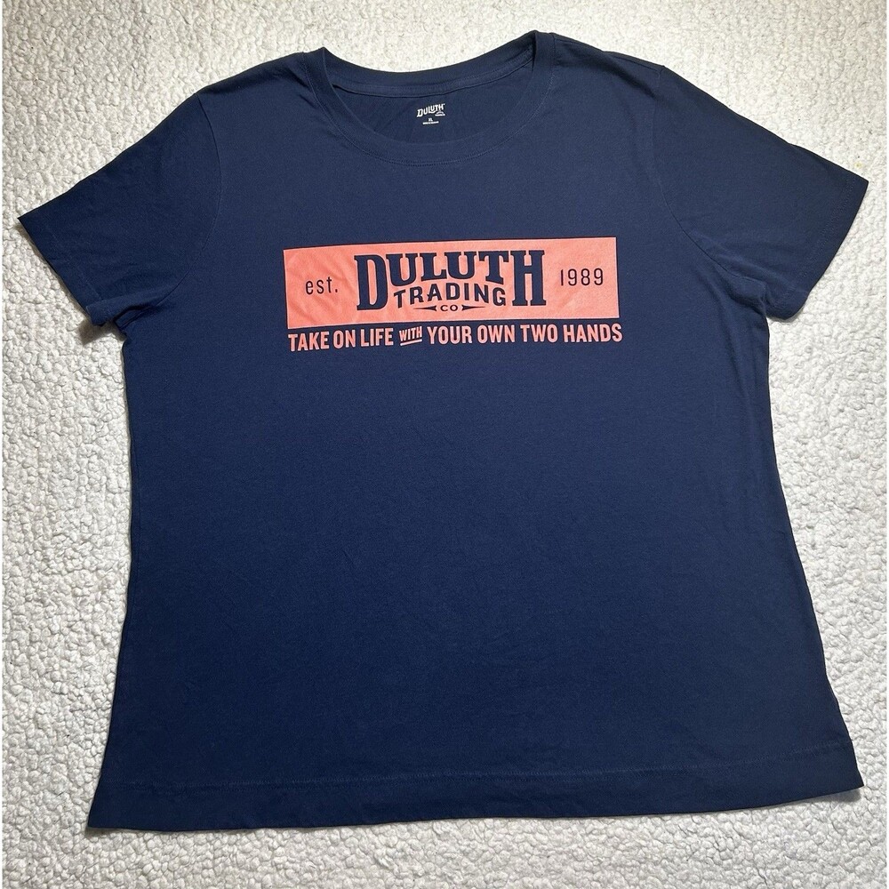 DULUTH TRADING CO Women's Navy Blue Graphic T-Shirt Take On Life Logo Tee XL